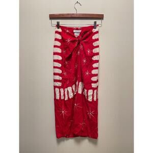 Women Maxi Wrap Skirt Size 6 Red Abstract Print Lightweight Art to Wear Boho Y2K